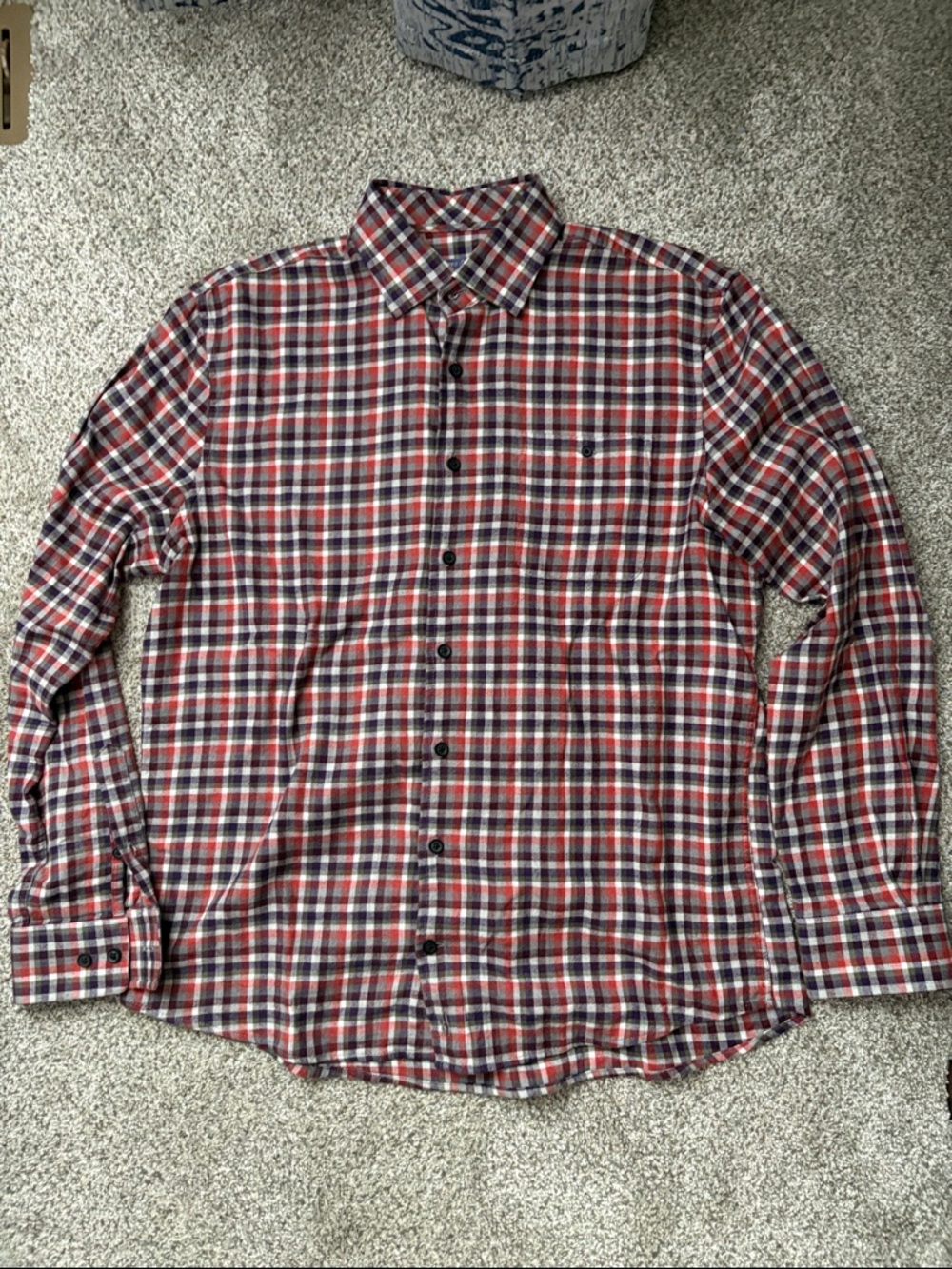 Johnnie-O Men's Orange, Olive, and Purple Plaid Button-Up Shirt